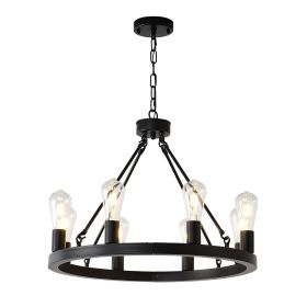 6-Light (No Bulbs) Matte Black Wagon Wheel Chandelier Farmhouse Modern Small Round Chandelier for Living Room Kitchen Island Foyer Hallway Entryway Be