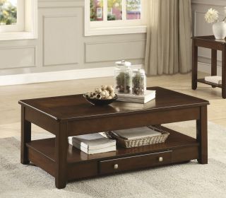 Contemporary Lift Top Cocktail Table with Drawer and Shelf Dark Cherry Finish Wooden Furniture 1pc