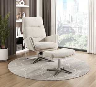 Comfortable Swivel Accent Chair with Ottoman Beige Chenille Upholstery Silver Finish Metal Base Stylish Furniture 1pc