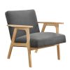 Modern Home Furniture Dark Gray Fabric Upholstery 1pc Accent Chair Solid Rubberwood Natural Finish Contemporary Cushion Seat