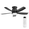 42 Inch Flush Mount Ceiling Fans with LED Light 22W and Remote Control 5 ABS Fan Blades for Bedroom