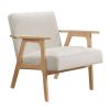 Modern Home Furniture Beige Fabric Upholstery 1pc Accent Chair Solid Rubberwood Natural Finish Contemporary Cushion Seat