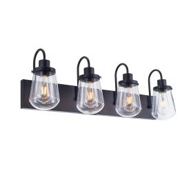 Indoor Modern Bedroom Wall Lamp In Matte Black, Iron Clear Glass Shade,4-Lights E26 Bulb Bathroom Vanity Light