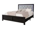 1pc Modern Queen Panel Bed with Headboard Lighting Black Finish Faux Leather Gray Upholstery Button Tufted Wooden Bedroom Furniture