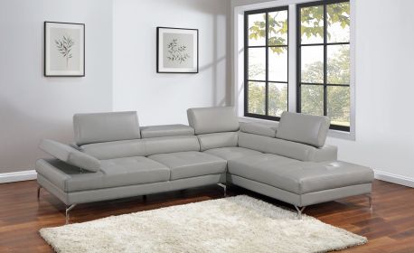 Light Gray Sectional Couch 2pc Set Living Room Faux Leather Right Facing Chaise And Left Facing Sofa Adjustable Armrest Headrest