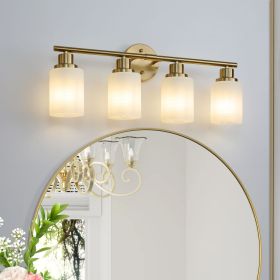 4-Light Golden Bathroom Vanity Light Fixture, Frosted Glass Shades, Modern Wall Mounted Lighting (No Bulbs)