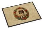 NEW English Toy Spaniel Christmas Flowers Doormat Front Door Mat Indoor Outdoor Rugs for Entryway, Non Slip Washable Low Pile, 18H X 27W