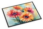 NEW Gerbera Daisies in Watercolor Doormat Front Door Mat Indoor Outdoor Rugs for Entryway, Non Slip Washable Low Pile, 18H X 27W