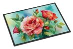 NEW Oklahoma Roses in Watercolor Doormat Front Door Mat Indoor Outdoor Rugs for Entryway, Non Slip Washable Low Pile, 18H X 27W