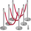 VEVOR 6 PCS Silver Stanchions Posts Stainless Steel Stanchion Queue Post Red Rope Retractable 38In for Both Indoor and Outdoor use.