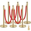 VEVOR 6 PCS Gold Stanchions Posts Stainless Steel Stanchion Queue Post Red Rope Retractable 38In for Both Indoor and Outdoor use.
