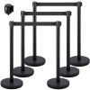 VEVOR 6 PCS Black Stanchion Posts Stainless Steel Stanchion Queue Post Black Belt Retractable 36In for Both Indoor and Outdoor use.