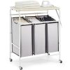 VEVOR 3-Section Laundry Sorter Cart with Ironing Board, Laundry Hamper with Heavy Duty Lockable Wheels and 3 Removable Bag