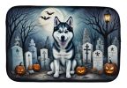 Siberian Husky Spooky Halloween Dish Drying Mat Absorbent Dish Drying Mat Pad for Kitchen Counter Dish Drainer Mat for Countertop, 14 x 21"