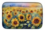 Sunflowers in Watercolor Dish Drying Mat Absorbent Dish Drying Mat Pad for Kitchen Counter Dish Drainer Mat for Countertop, 14 x 21", Multicolor