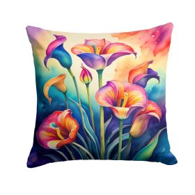 Colorful Calla Lilies Throw Pillow Machine Washable, Indoor Outdoor Decorative Pillow for Couch, Bed or Patio, 14Hx14W