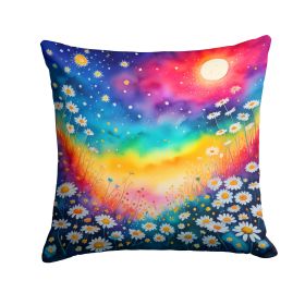 Colorful Daisies Throw Pillow Machine Washable, Indoor Outdoor Decorative Pillow for Couch, Bed or Patio, 14Hx14W