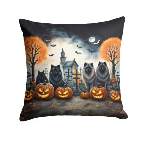 Keeshond Spooky Halloween Throw Pillow Machine Washable, Indoor Outdoor Decorative Pillow for Couch, Bed or Patio, 14Hx14W