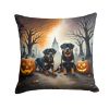 Rottweiler Spooky Halloween Throw Pillow Machine Washable, Indoor Outdoor Decorative Pillow for Couch, Bed or Patio, 14Hx14W