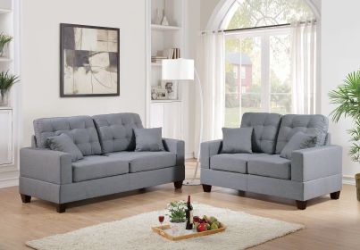 Living Room Furniture 2pc Sofa Set Grey Polyfiber Tufted Sofa Loveseat w Pillows Cushion Couch