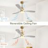 52 Inch Ceiling Fan With Dimmable Led Light 3 Solid Wood Blades Remote Control Reversible DC Motor For Living Room
