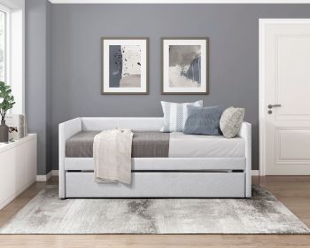 1pc Daybed with Trundle Gray Fabric Upholstery Wooden Frame Modern Home Furniture