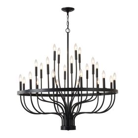24-Light Black Chandelier Industrial Iron Candle Chandelier Modern Suspended Farmhouse Chandeliers Pendant Light Fixtures for Dining Room Bedroom Livi