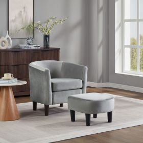 Velvet Accent Chair with Ottoman, Modern Barrel Chair Armchair for Living Room, Bedroom, Gray