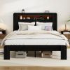 Bed Frame Full Size, Wood Platform Bed Frame with Storage LED Light Headboard and 2 USB , Noise Free,No Box Spring Needed and Easy Assembly Tool