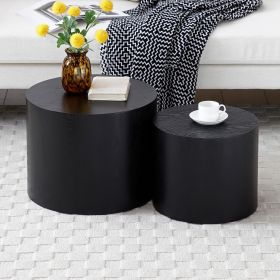 Round Coffee Table Set of 2, Nesting Coffee Tables for MDF with veneer .for living room,office,bedroom,Natural, 4Colors BLACK