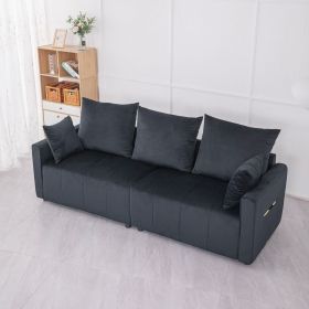 Velvet Modern 2-Seater Sofa, Black Two-Tone Sectional Couch with Contemporary Design, 82" Living Room Furniture, Easy Assembly