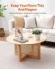 VEVOR Rattan Coffee Table Round Wood Coffee Table Single Tier for Living Room
