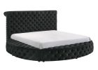 Luxurious 1pc Glam King Size Tufted Headboard Upholstered Storage Round Bed Black Footboard Storage Wooden Bedroom Furniture