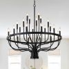 24-Light Black Chandelier Industrial Iron Candle Chandelier Modern Suspended Farmhouse Chandeliers Pendant Light Fixtures for Dining Room Bedroom Livi
