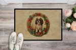 NEW English Toy Spaniel Christmas Flowers Doormat Front Door Mat Indoor Outdoor Rugs for Entryway, Non Slip Washable Low Pile, 18H X 27W