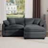Corduroy Two-Seater Sofa with 1 Footrest, L-Shaped 2-Seater Sofa with Ottoman for Small Living Spaces, Grey Corduroy Sofa