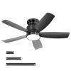 42 Inch Flush Mount Ceiling Fans with LED Light 22W and Remote Control 5 ABS Fan Blades for Bedroom