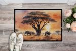 Elephants Savanna Sunrise Doormat Front Door Mat Indoor Outdoor Rugs for Entryway, Non Slip Washable Low Pile, 24H X 36W