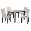 TREXM Faux Marble 5-Piece Dining Set Table with 4 Thicken Cushion Dining Chairs Home Furniture, White/Beige+Black