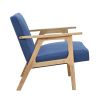 Modern Home Furniture Blue Fabric Upholstery 1pc Accent Chair Solid Rubberwood Natural Finish Contemporary Cushion Seat
