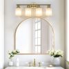 4-Light Golden Bathroom Vanity Light Fixture, Frosted Glass Shades, Modern Wall Mounted Lighting (No Bulbs)