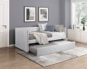 1pc Daybed with Trundle Gray Fabric Upholstery Wooden Frame Modern Home Furniture