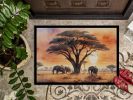 Elephants Savanna Sunrise Doormat Front Door Mat Indoor Outdoor Rugs for Entryway, Non Slip Washable Low Pile, 24H X 36W