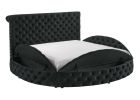 Luxurious 1pc Glam King Size Tufted Headboard Upholstered Storage Round Bed Black Footboard Storage Wooden Bedroom Furniture