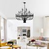24-Light Black Chandelier Industrial Iron Candle Chandelier Modern Suspended Farmhouse Chandeliers Pendant Light Fixtures for Dining Room Bedroom Livi