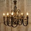 Vintage Wrought Iron 6-Light Candle Chandelier - American Country Style Ceiling Light for Living Room, Dining Room, Bedroom
