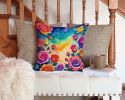 Colorful Roses Throw Pillow Machine Washable, Indoor Outdoor Decorative Pillow for Couch, Bed or Patio, 14Hx14W