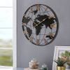 36 Inch Extra Giant Large Black Metal Wall Clock, Modern Silent World Map Wall Clock with Vintage Gold Roman Numeral, Decorative for Living Room