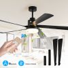 65 Inch Black Ceiling Fan with Light, 5-Blade Dimmable LED Ceiling Fan with Remote Control, Modern Quiet Design for Living Room and Bedroom