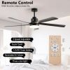 65 Inch Black Ceiling Fan with Light, 5-Blade Dimmable LED Ceiling Fan with Remote Control, Modern Quiet Design for Living Room and Bedroom
